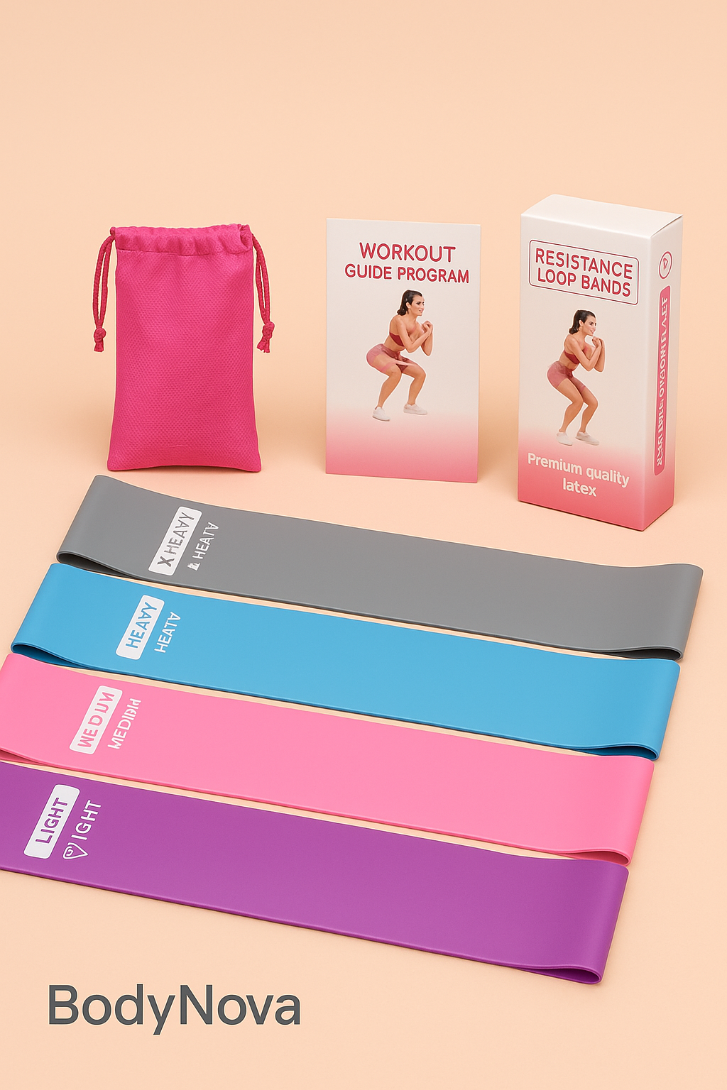 BodyNova™ Premium Booty Resistance Bands – 4-Level Set